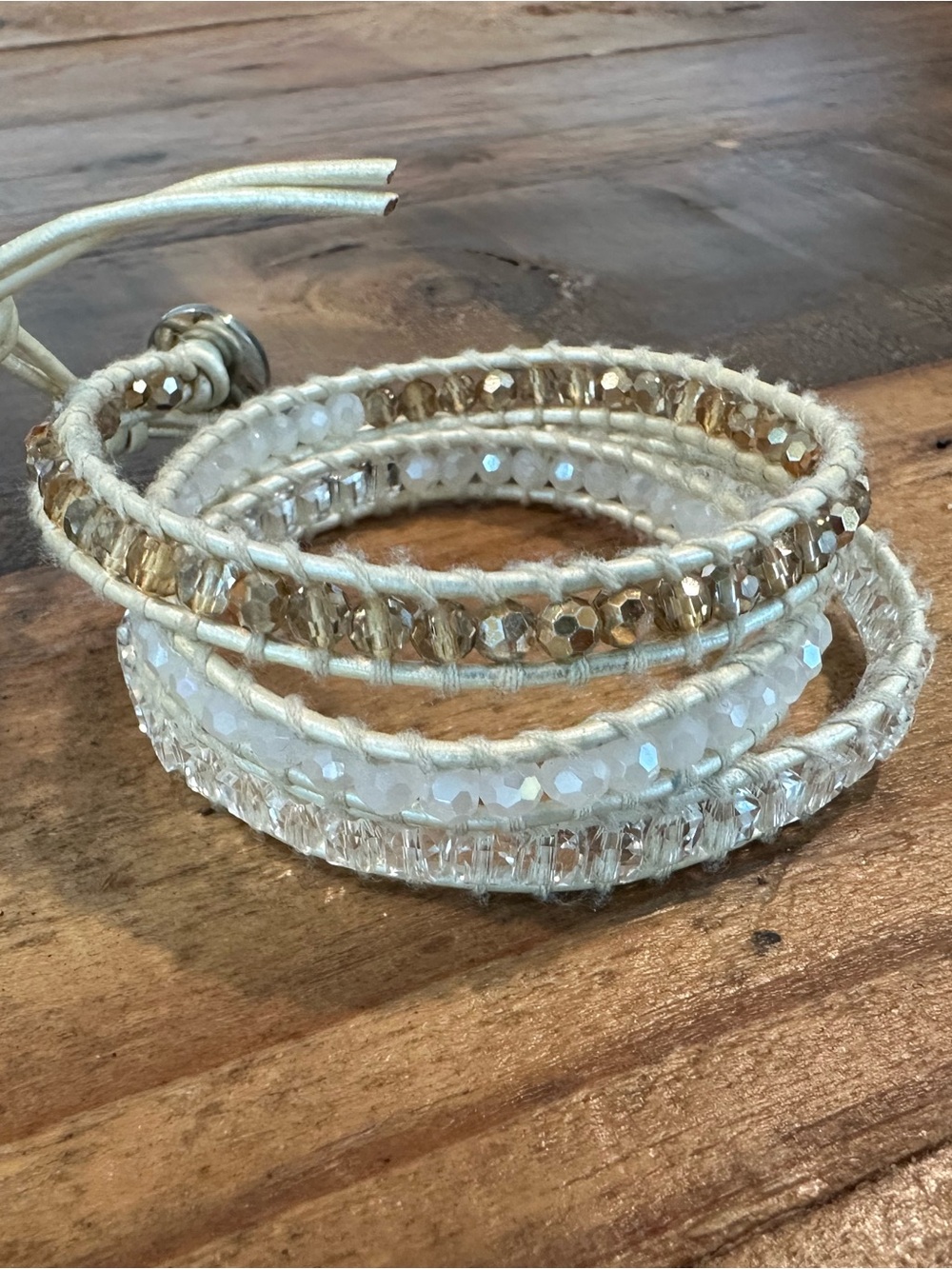 Victoria Emerson White and Gold Beaded Wrap Bracelet